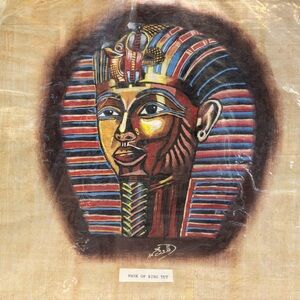 Vintage Egyptian Papyrus Art – Mask of King Tut – Museum‎ Exhibit Souvenir 1990s